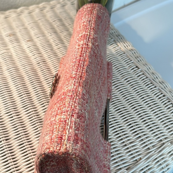 BEAUTIFUL PUTU By J. MACLEAR WOVEN TWEED CLUTCH HANDBAG. Pink/white/silver. VGUC - Picture 8 of 10